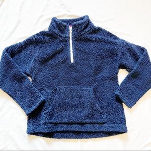 J. Crew Sherpa Pullover Navy with Pink Zip Detail Size XS